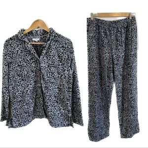 Anne Klein Leopard Print Pajama Set Women’s Medium Soft Button-Up Sleepwear